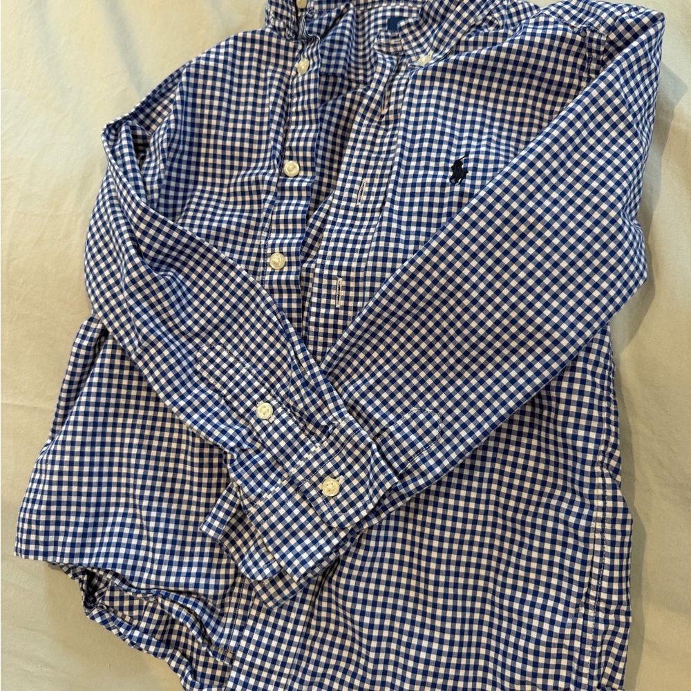 POLO RALPH LAUREN Boys Button Down Check Long Sleeve Poplin Shirt